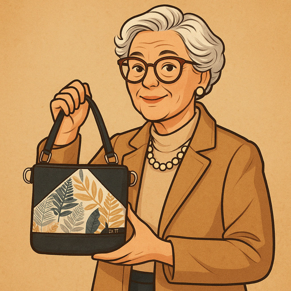 Older woman holding bags